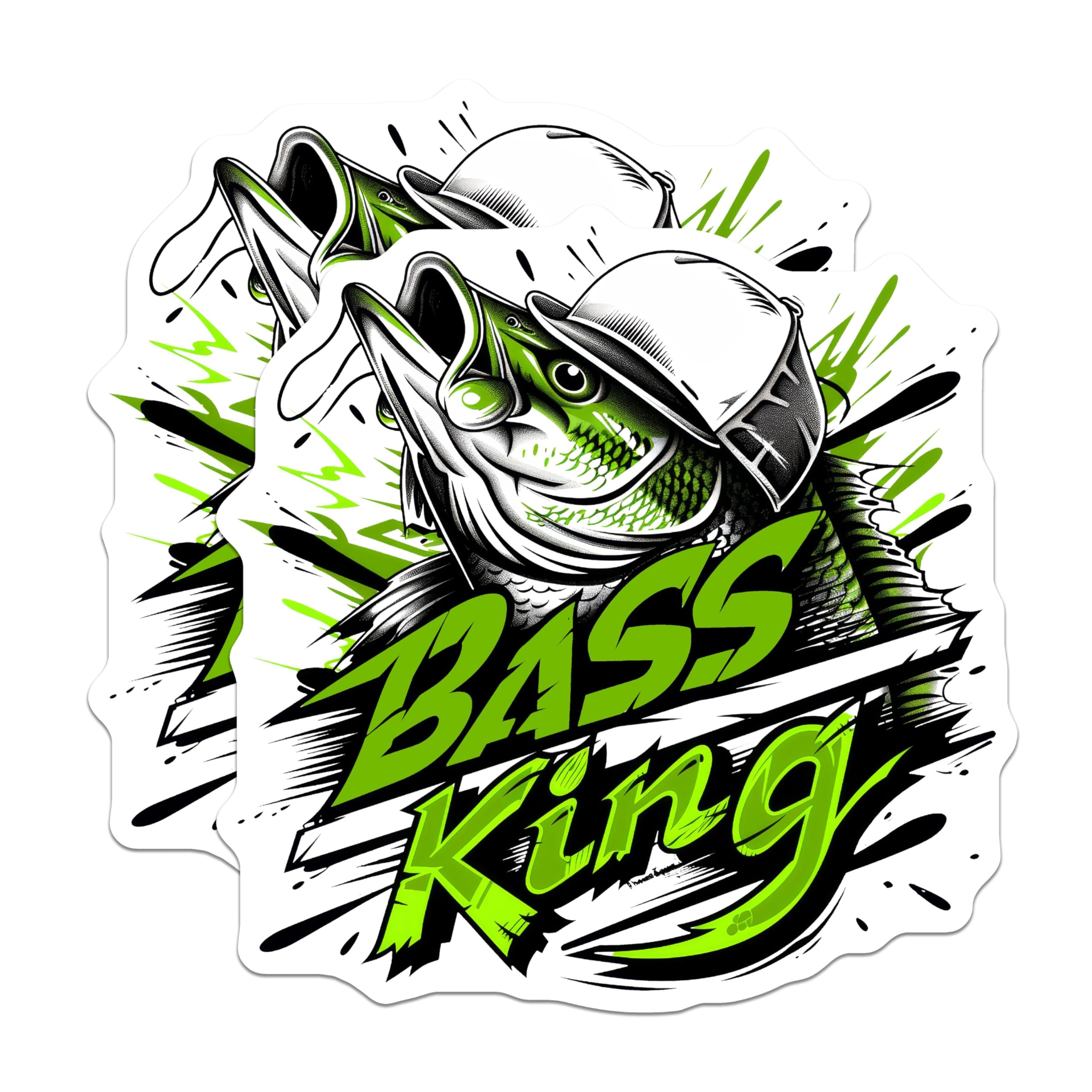 (2 Pack) Bass King Stickers - Fisherman Stickers - Fishing Enthusiast Stickers - 5" On Longest Side - Sticks to Any Smooth Flat Surface - Made in USA - BMCS3356