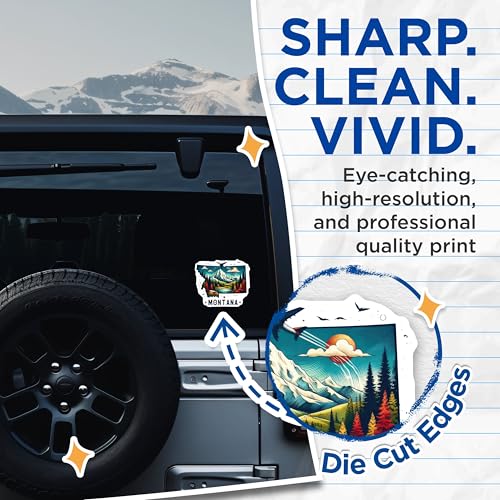 (2 Pack) Montana State Travel Stickers - Nature Mountain Stickers - Outdoors Adventure Decal - 5" On Longest Side - Sticks to Smooth Flat Surfaces - Made in USA - BMCS5176