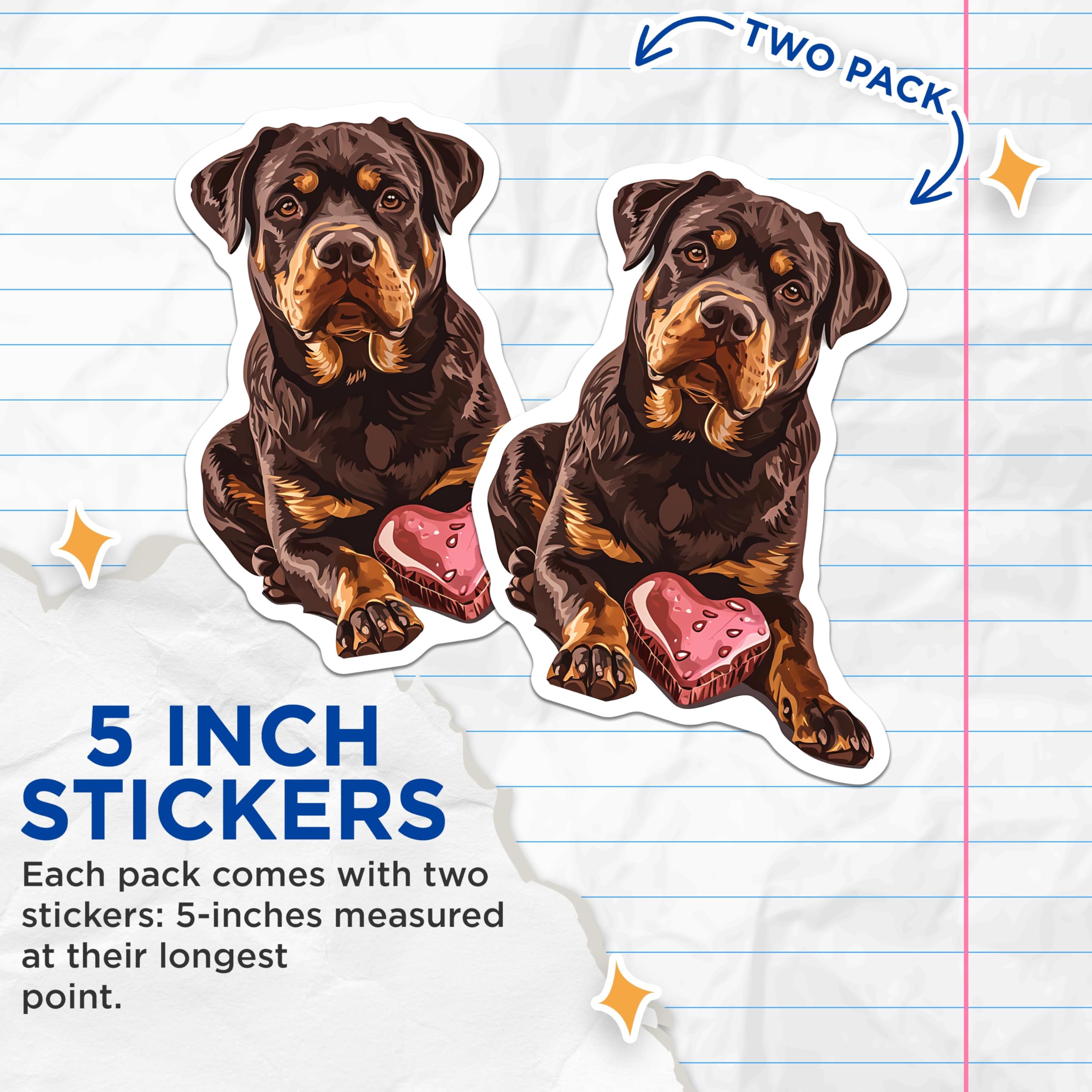 (2 Pack) Rottweiler Dog Stickers - Heart Sticker - Rottweiler Lovers Gift- 5" On Longest Side - Sticks to Smooth Flat Surfaces - Made in USA - BMCS16624