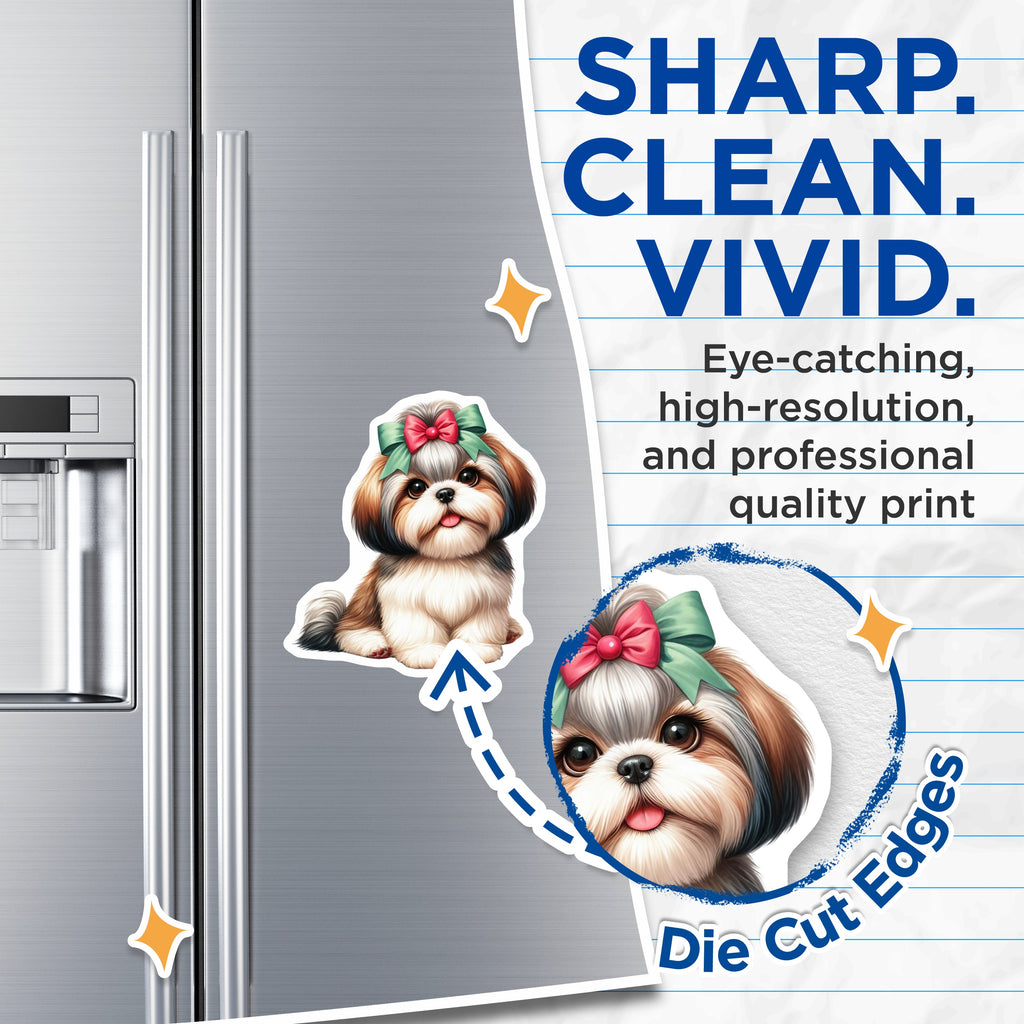 (2 Pack) Cute Shih Tzu Puppy Magnets - Dog Lover Fridge Decor - Pet Mom Accessory - Animal Magnets - 5 Inches On Longest Side - Thick Durable Magnet - Made in USA - MAG36579