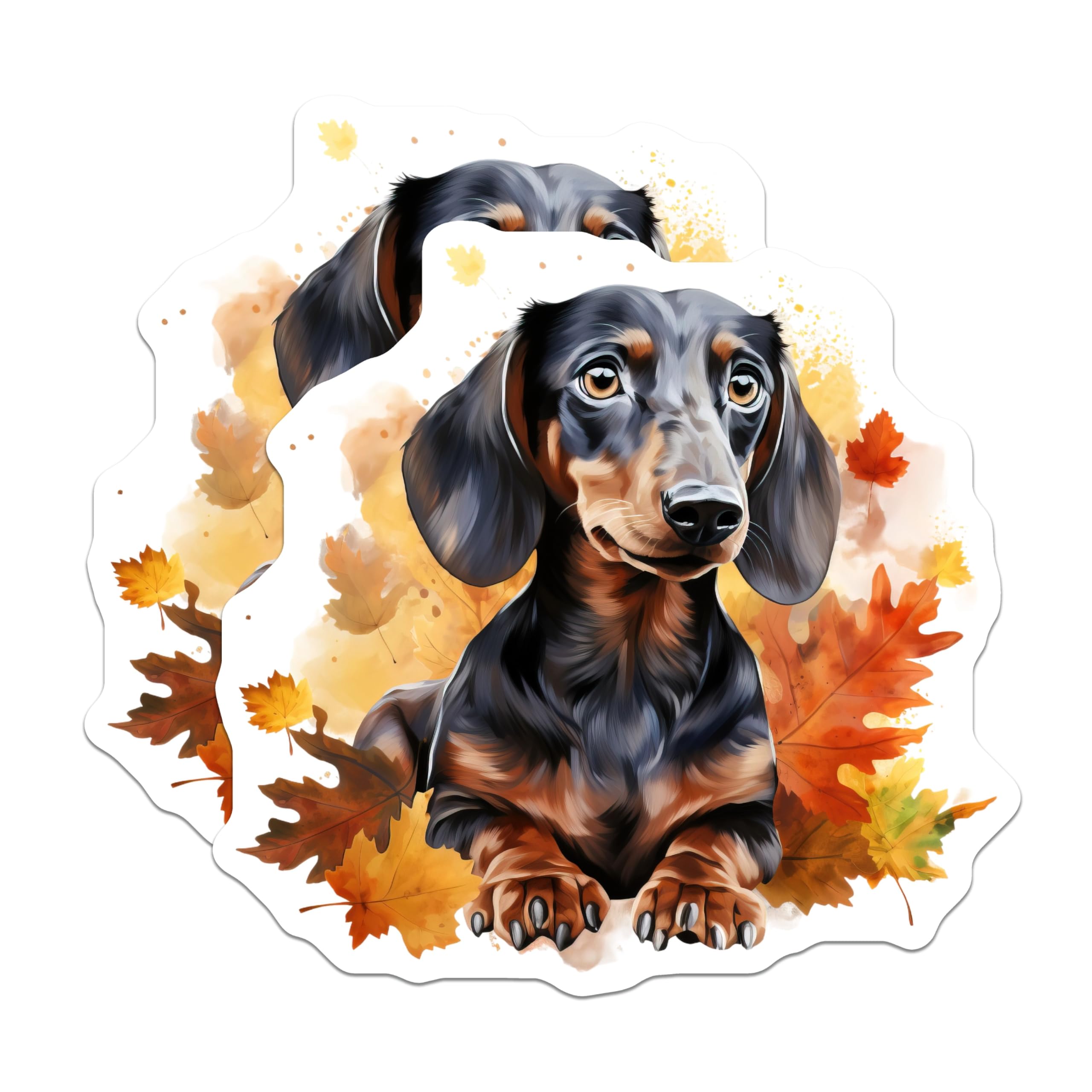 (2 Pack) Dachshund Magnets - Autumn Dog Decor - Fall Weenie Dog Art - Watercolor Pet Lover - Doxie Fridge Accent - 5 Inches On Longest Side - Thick Durable Magnet - Made in USA - MAG30219