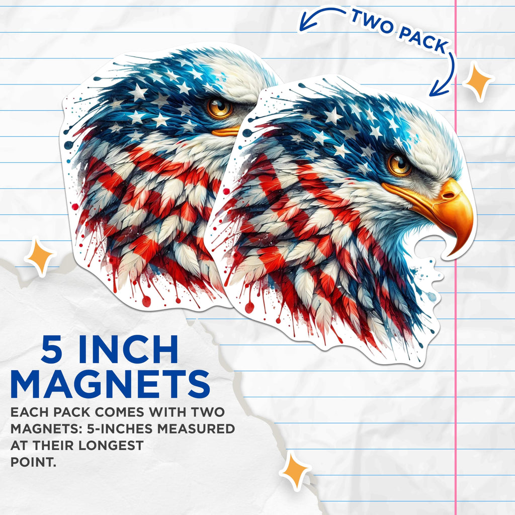 (2 Pack) Patriotic USA Flag Bald Eagle Screaming Eagle Magnets - USA Flag Magnets - 5 Inches On Longest Side - Premium Magnet - for Cars, Refrigerators, Toolboxes - Made in USA - MAG2118