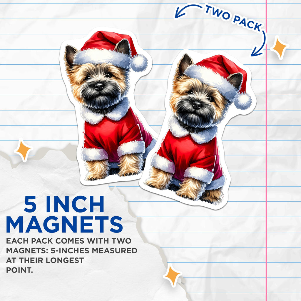 (2 Pack) Christmas Santa Dog Magnets - Cute Terrier Puppy - Holiday Refrigerator Decor - Festive Pet Lover Accessories - 5 Inches On Longest Side - Thick Durable Magnet - Made in USA - MAG23897