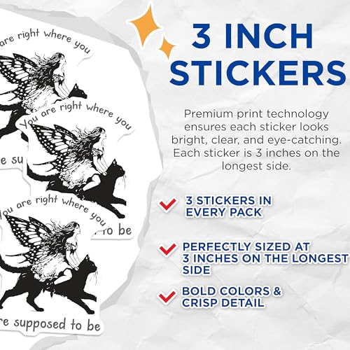 (3 Pack) Fairy Cat Decals - Inspirational Quote - Laptop Decals - 3 Inches On Longest Side - Easy Peel & Apply - Made in USA - 3MCS4717