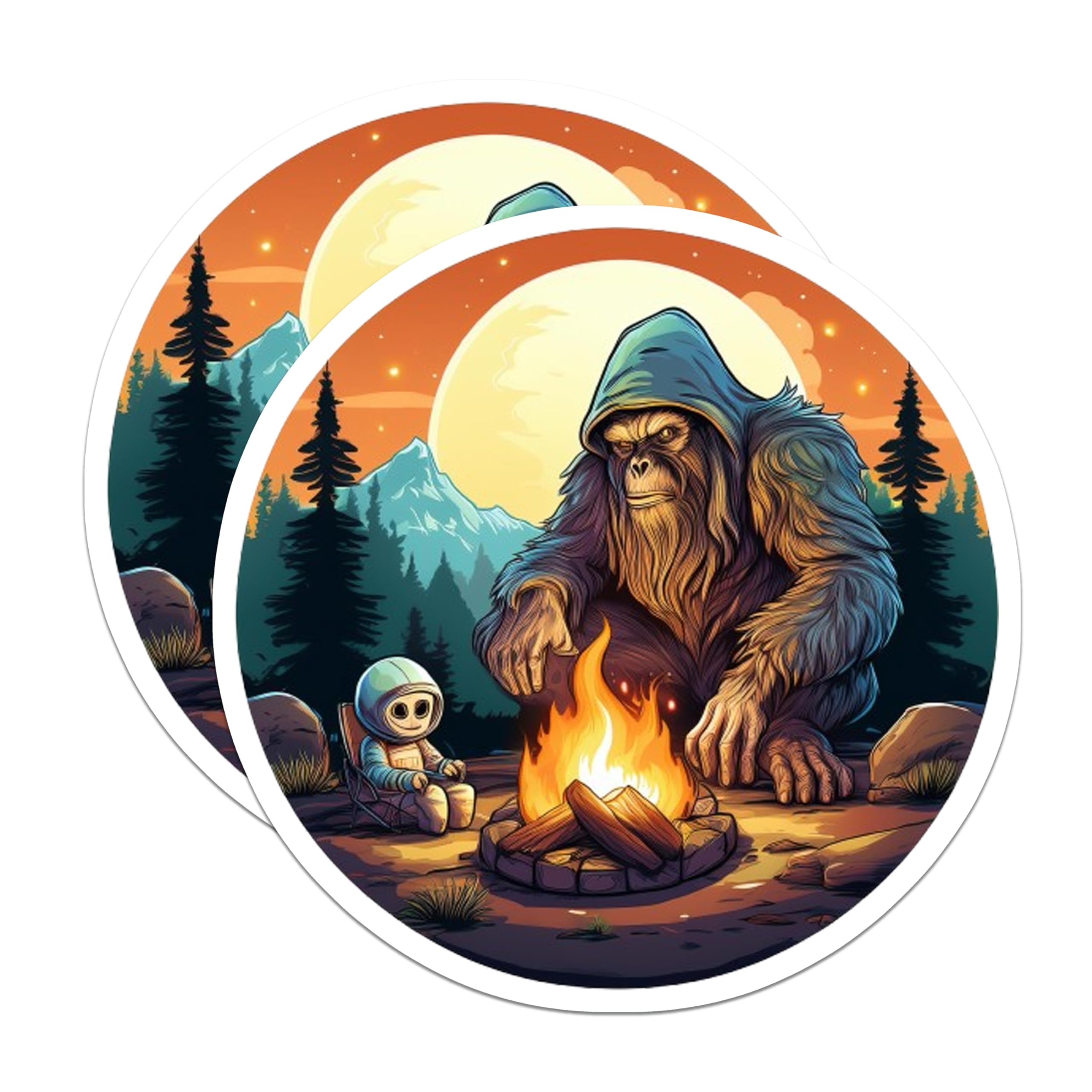 (2 Pack) Bigfoot Magnets - Sasquatch Astronaut Campfire - Cryptid Outdoor Decor - 5 Inches On Longest Side - Thick Durable Magnet - Made in USA - MAG22876
