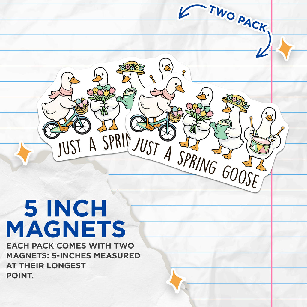 (2 Pack) Spring Goose Magnets - Cute Easter Duck Animal Decor - Whimsical Fridge Locker Kitchen Magnet - 5 Inches On Longest Side - Thick Durable Magnet - Made in USA - MAG37168