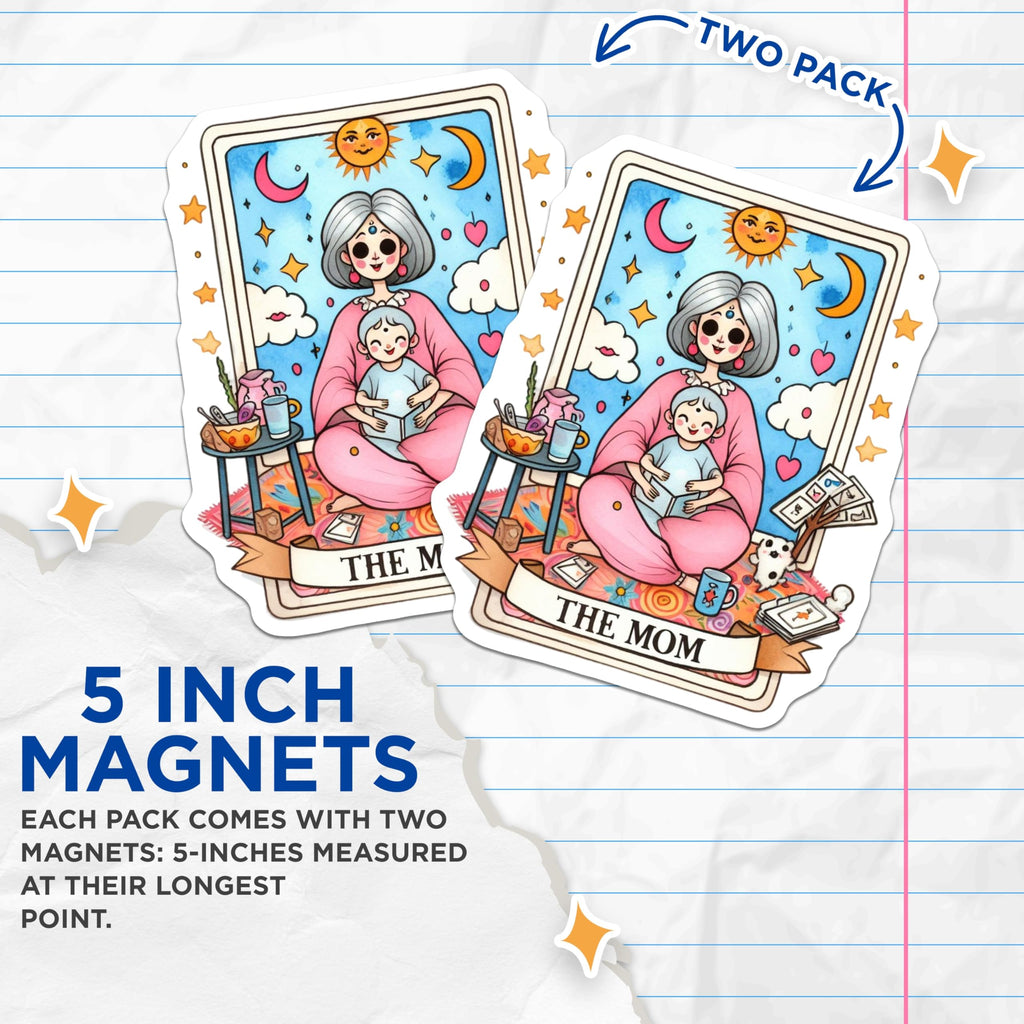 (2 Pack) The Mom Tarot Card Magnets - Sacred Motherhood Child Oracle Art - Whimsical Celestial Family Love Fridge Decor - 5 Inches On Longest Side - Thick Durable Magnet - Made in USA - MAG22603