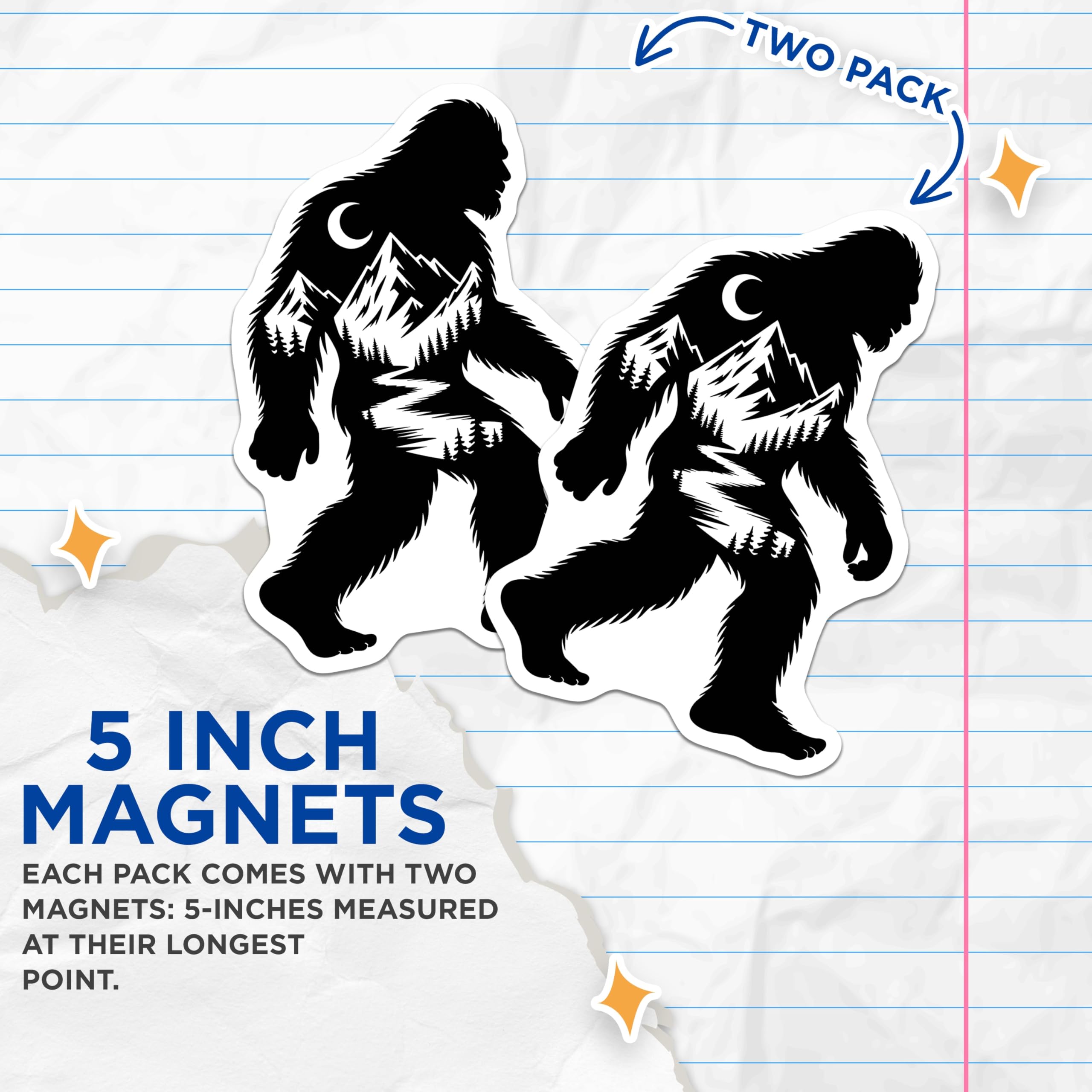 (2 Pack) Bigfoot Magnets - Mountain Forest Silhouette - Sasquatch Cryptid Nature Decor - Outdoor Adventure Magnet Set - 5 Inches On Longest Side - Thick Durable Magnet - Made in USA - MAG22094