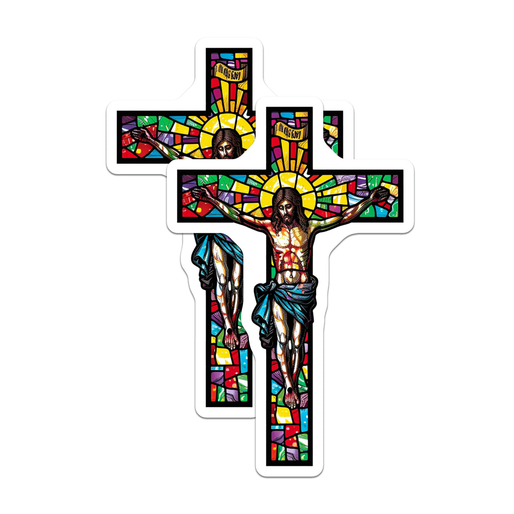 (2 Pack) Stained Glass Jesus Magnets - Christian Crucifixion Art - Catholic Faith Home Decor - Spiritual Refrigerator Magnet - 5 Inches On Longest Side - Thick Durable Magnet - Made in USA - MAG37281