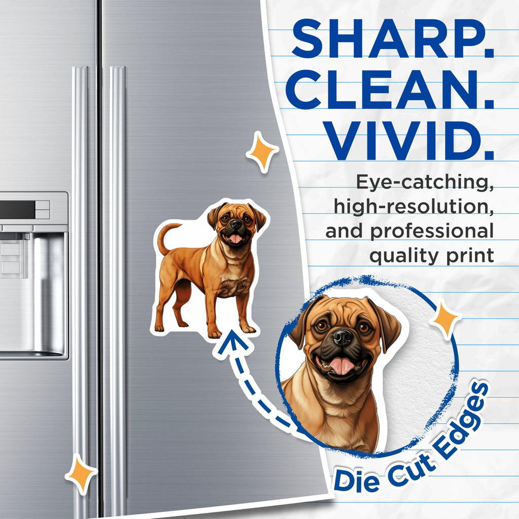 (2 Pack) Puggle Dog Magnets - Cute Pet Breed Art - Animal Lover Refrigerator Decor - Dog Mom Dad Fridge Locker Accessory - 5 Inches On Longest Side - Thick Durable Magnet - Made in USA - MAG26853