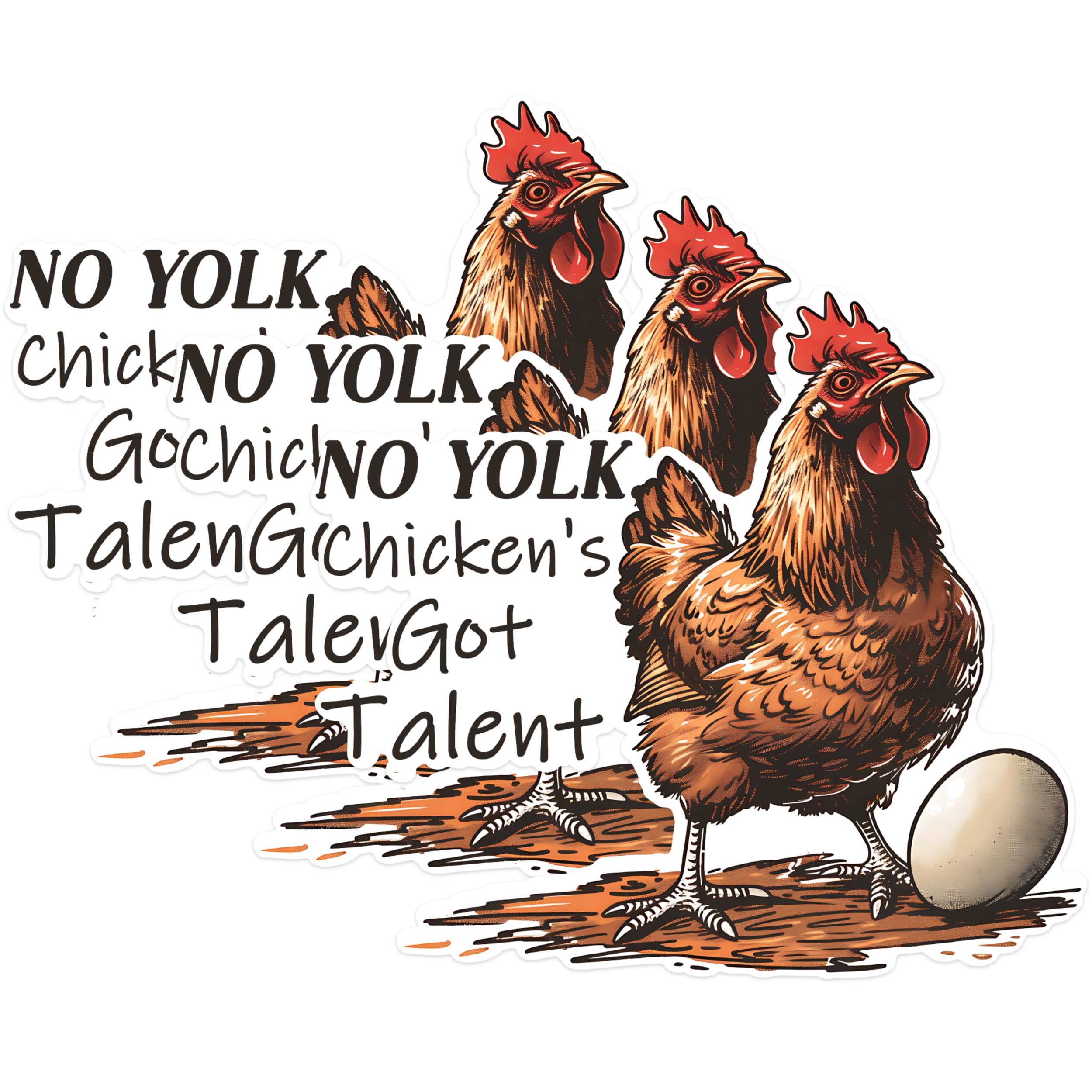 (3 Pack) Funny Chicken Decals - No Yolk - Got Talent Decal - 3 Inches On Longest Side - Easy Peel & Apply - Made in USA - 3MCS1465