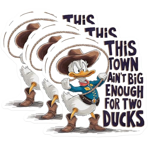 (3 Pack) Donald Duck Decals - Cowboy Duck - Funny Decal - 3 Inches On Longest Side - Easy Peel & Apply - Made in USA - 3MCS7273