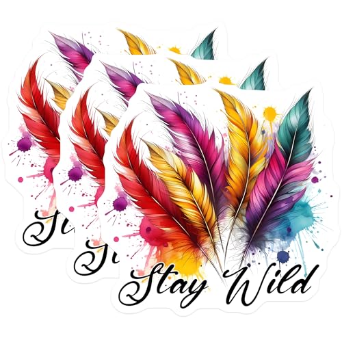 (3 Pack) Feather Decals - Bohemian Stickers - Laptop Decals - Stay Wild - 3 Inches On Longest Side - Easy Peel & Apply - Made in USA - 3MCS6312