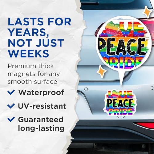(2 Pack) Pride Magnets Magnets - Love Peace Pride - 5" On Longest Side - Made in USA - Sticks to Refrigerators & Metal Surfaces - MAG9196