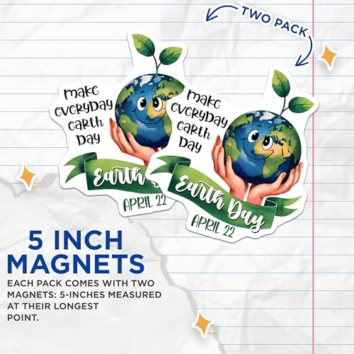 (2 Pack) Make Everyday Earth Day Magnets Magnets - Go Green - April 22 Earth Day Decor - 5" On Longest Side - Made in USA - Sticks to Refrigerators & Metal Surfaces - MAG8440