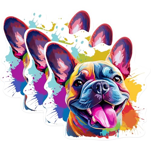 (3 Pack) French Bulldog Decals - Colorful Dog Art - Laptop Stickers - 3 Inches On Longest Side - Easy Peel & Apply - Made in USA - 3MCS0734
