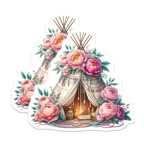 (2 Pack) Boho Chic Teepee Magnets Magnets - Floral Bohemian - 5" On Longest Side - Made in USA - Sticks to Refrigerators & Metal Surfaces - MAG8853