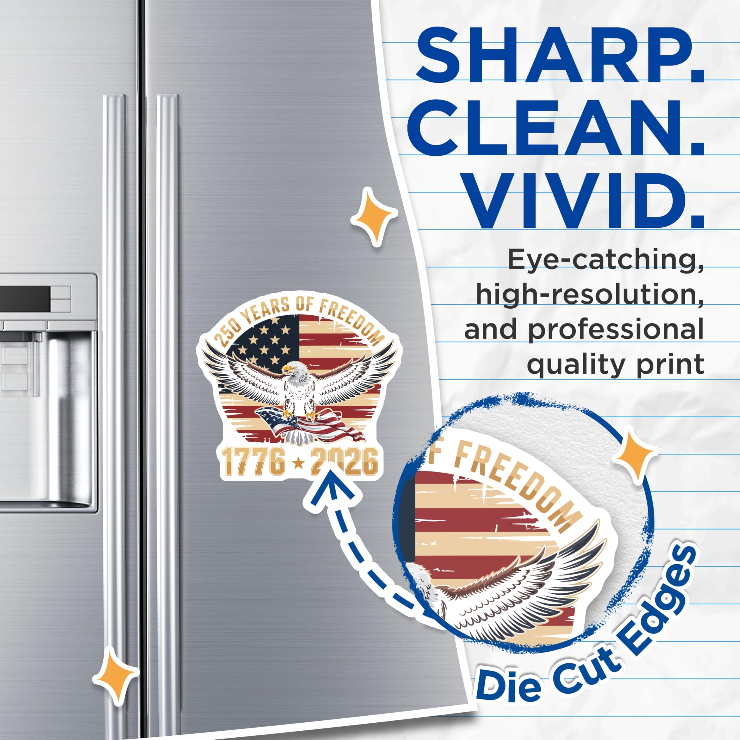 (2 Pack) 250 Years of Freedom Magnets - American Heritage Patriotism - Majestic Bald Eagle Flag 1776 2026 Commemorative - 5 Inches On Longest Side - Thick Durable Magnet - Made in USA - MAG22896