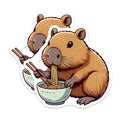 (2 Pack) Cute Noodle Lover Capybara Magnet - 5" On Longest Side - Sticks to Smooth Flat Surfaces - Made in USA - MAG9915