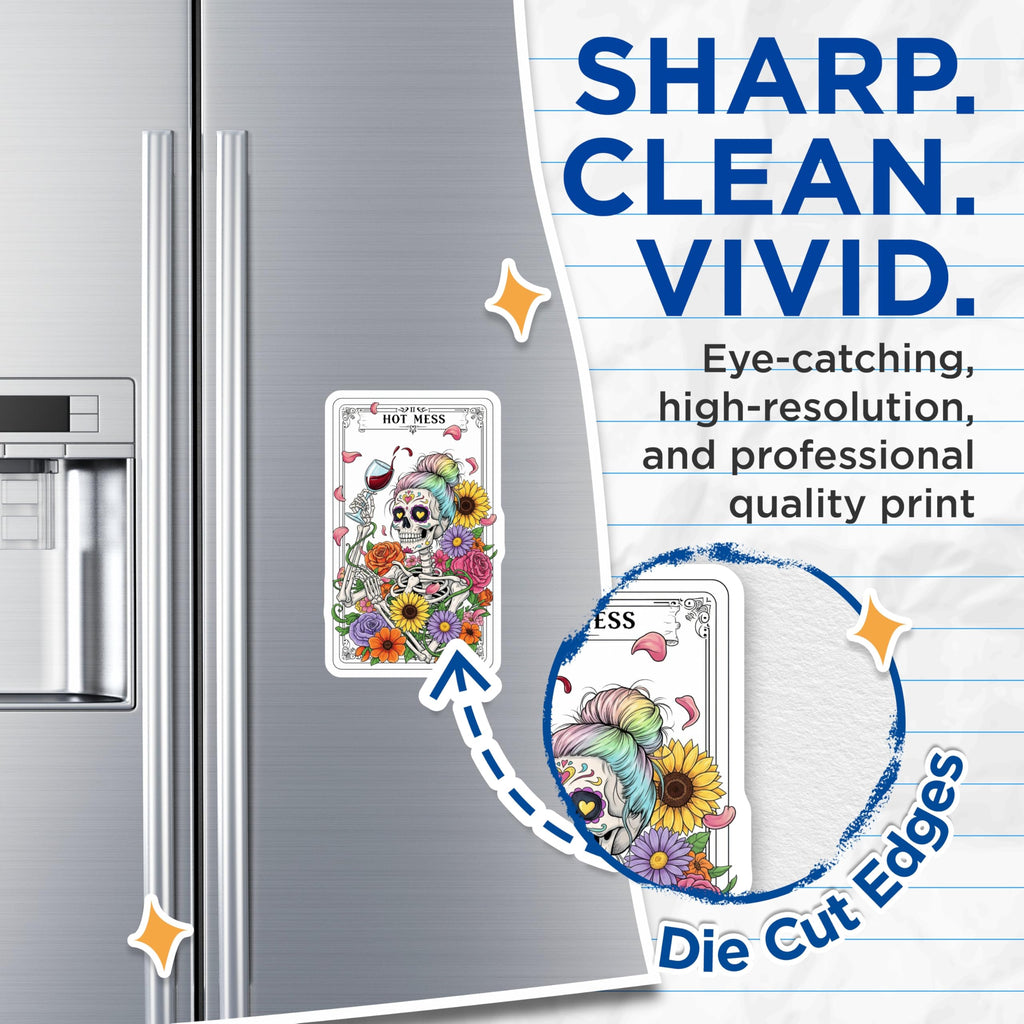 (2 Pack) Hot Mess Skeleton Magnets - Sugar Skull Decor - Wine Lover Refrigerator Magnets - 5" On Longest Side - Premium Magnet - for Cars, Refrigerators, Toolboxes, Lockers - Made in USA - MAG14538