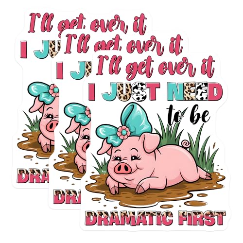 (3 Pack) Pig Decals - Funny Piggy Laptop Decal - Dramatic First Farm Animal Decals - 3 Inches On Longest Side - Easy Peel & Apply - Made in USA - 3MCS8482