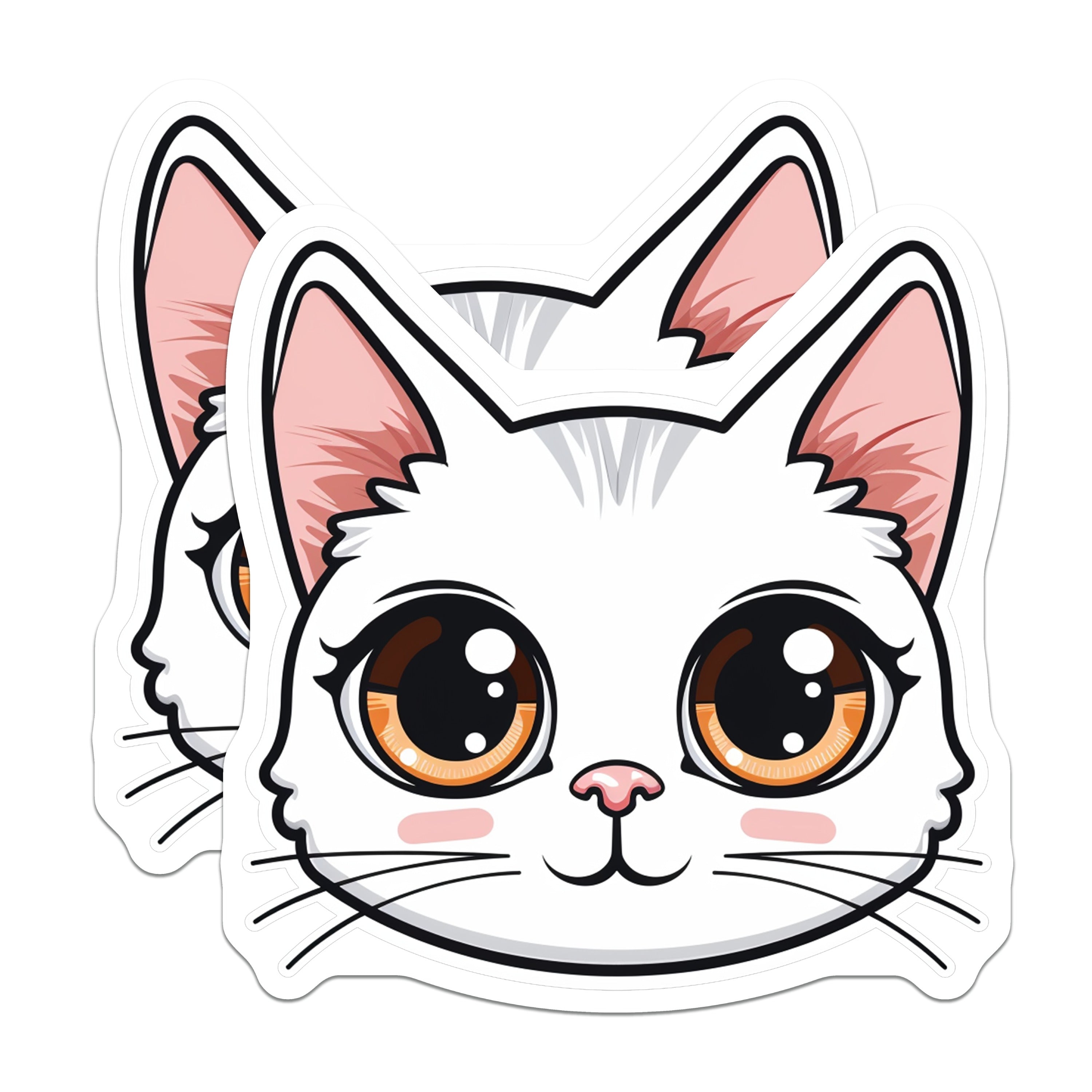 (2 Pack) Cute White Cat Magnets - Kawaii Anime Face - Pet Lover Fridge Decor Locker Accessory - 5 Inches On Longest Side - Thick Durable Magnet - Made in USA - MAG38096