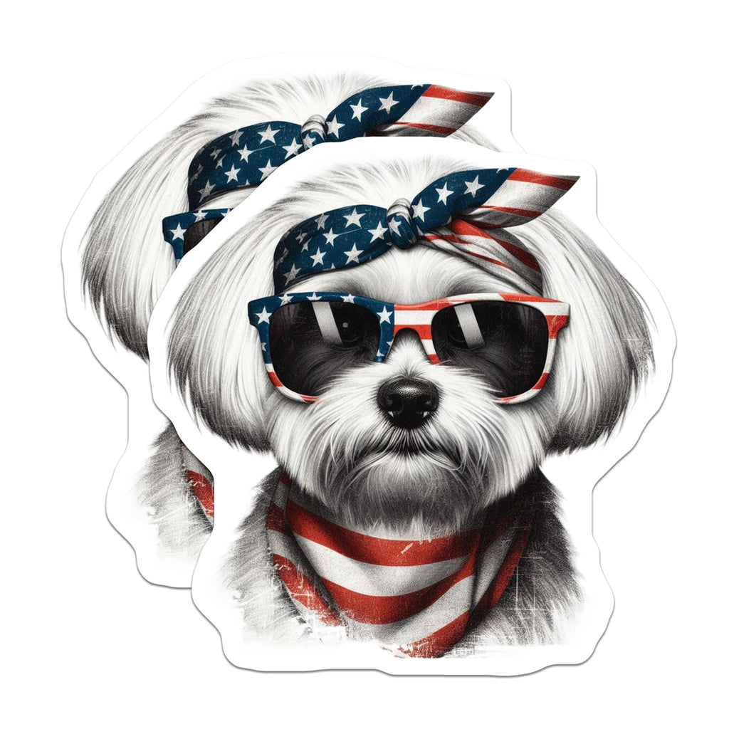 (2 Pack) Patriotic Dog Magnets - USA Flag - Maltese Puppy Fridge Decors - 5" On Longest Side - Premium Magnet - for Cars, Refrigerators, Toolboxes, Lockers - Made in USA - MAG15812