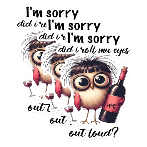 (3 Pack) Funny Owl Decals - Wine Lover Decal - Sarcastic Humor Decals - 3 Inches On Longest Side - Easy Peel & Apply - Made in USA - 3MCS1719