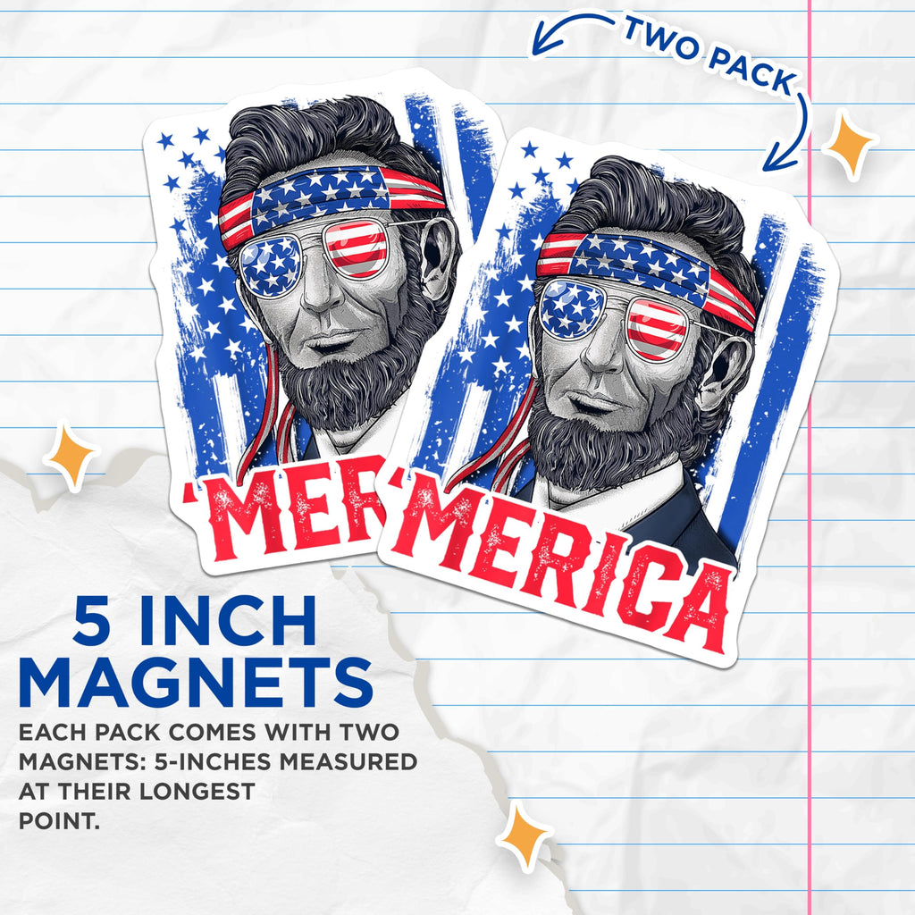 (2 Pack) Abe Lincoln Magnets - Patriotic America Refrigerator Decor - Funny US Flag Collectible - 5 Inches On Longest Side - Thick Durable Magnet - Made in USA - MAG25043