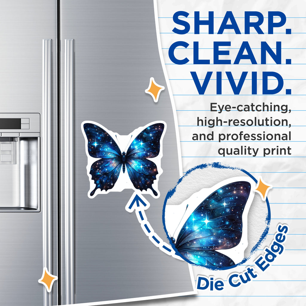(2 Pack) Cosmic Butterfly Magnets - Galaxy Moth Decor - Celestial Fridge Art - 5 Inches On Longest Side - Thick Durable Magnet - Made in USA - MAG38432