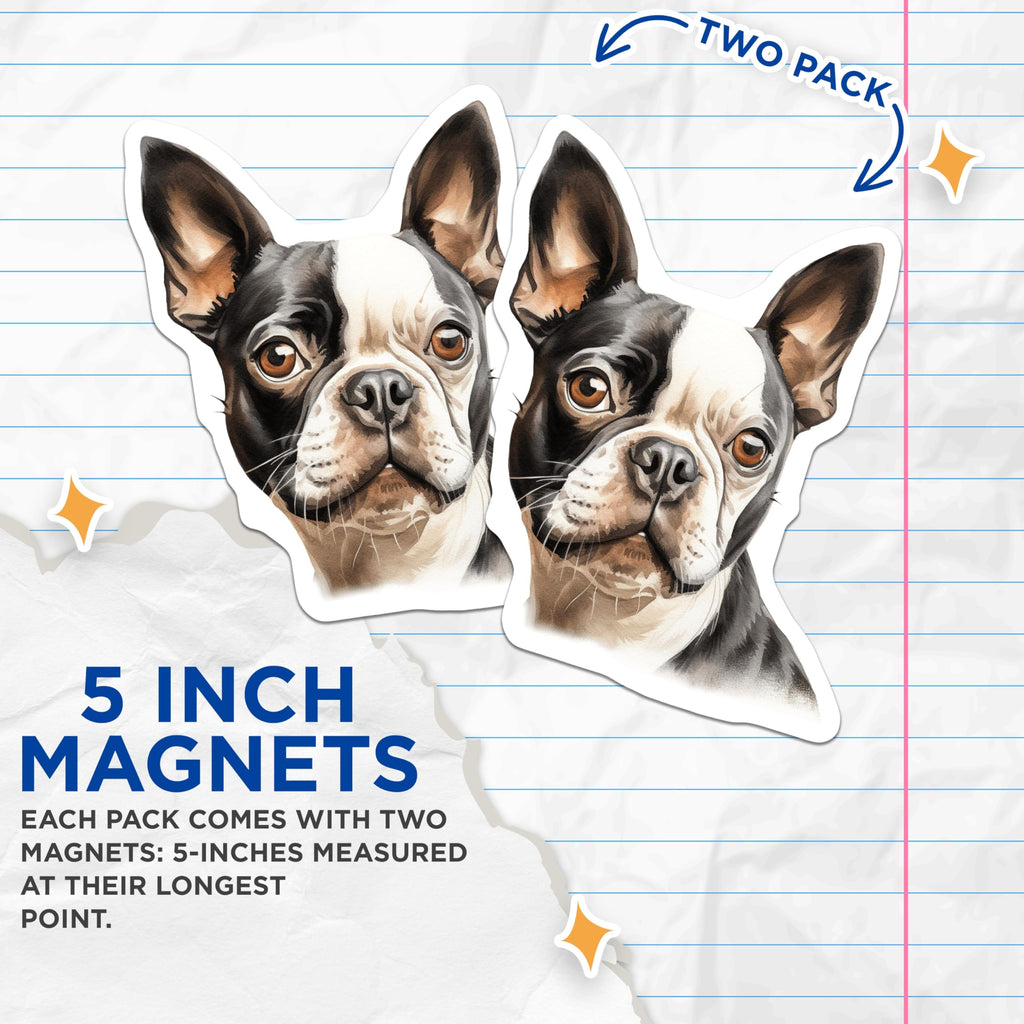 (2 Pack) Boston Terrier Magnets - Dog Mom Aesthetic - Pet Owner Decor for Fridge - 5 Inches On Longest Side - Thick Durable Magnet - Made in USA - MAG26968
