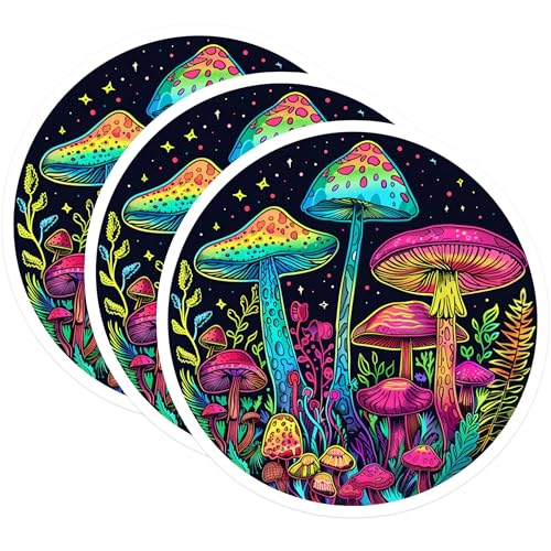 (3 Pack) Mushroom Decals - Psychedelic Art - Laptop Decals- 3 Inches On Longest Side - Easy Peel & Apply - Made in USA - 3MCS5567