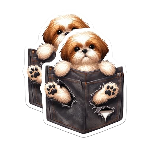(2 Pack) Cute Dog Stickers - Pocket Puppy Decal - Adorable Pet Stickers - 5" On Longest Side - Sticks to Smooth Flat Surfaces - Made in USA - BMCS4401