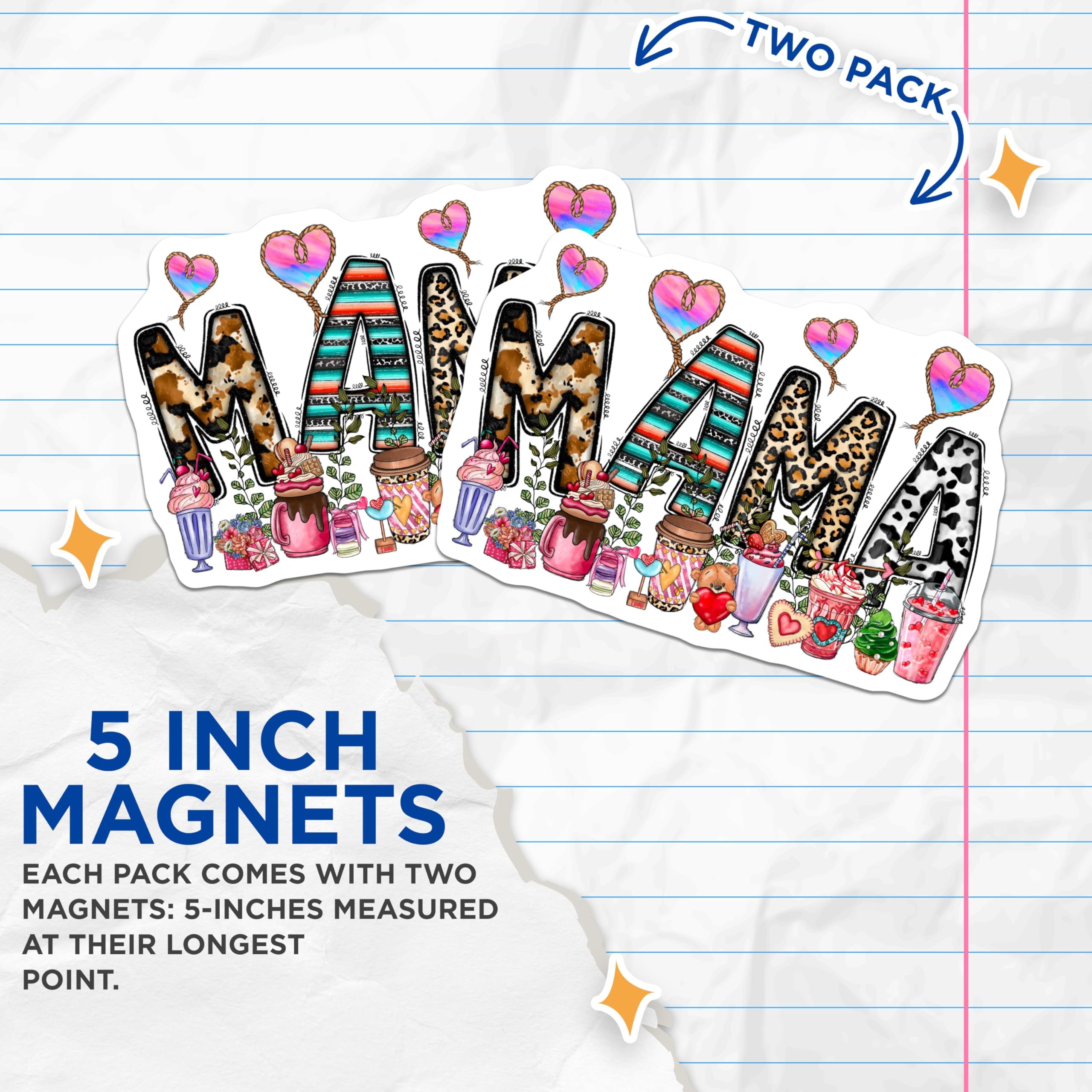 (2 Pack) Western Mama Magnets - Boho Cow Print Refrigerator Magnets - Mother's Day Kitchen Decor - 5 Inches On Longest Side - Thick Durable Magnet - Made in USA - MAG27145