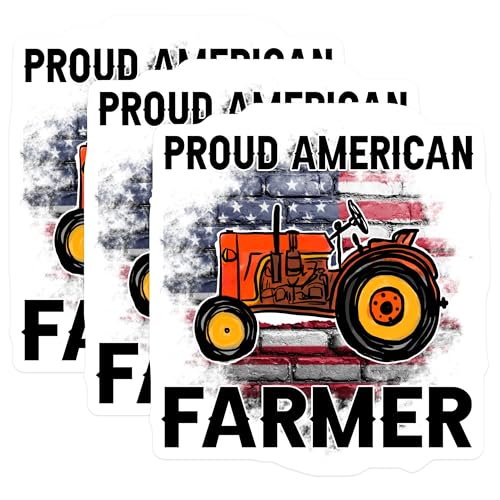 (3 Pack) Proud American Farmer Decals - Tractor Laptop Decal - Patriotic Agriculture Decals - 3 Inches On Longest Side - Easy Peel & Apply - Made in USA - 3MCS4458