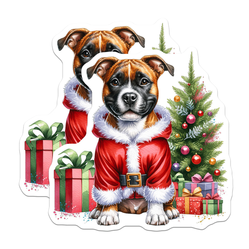 (2 Pack) Boxer Dog Christmas Magnets - Santa Puppy Decor - Holiday Refrigerator Animal - 5 Inches On Longest Side - Thick Durable Magnet - Made in USA - MAG30604