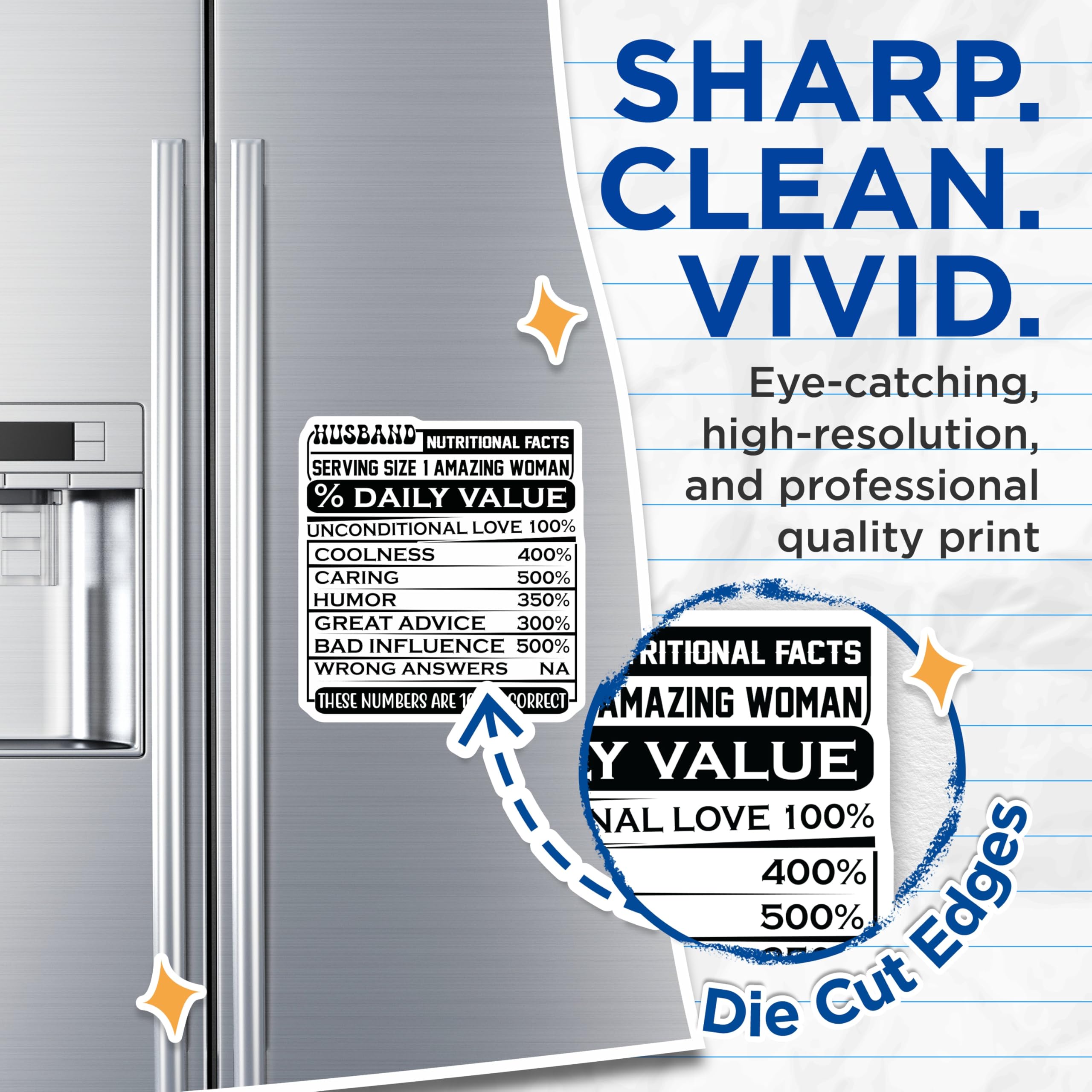 (2 Pack) Husband Nutritional Facts Magnets - Amazing Woman - Humorous Husband - 5" On Longest Side - Premium Magnet - for Cars, Refrigerators, Toolboxes, Lockers - Made in USA - MAG15148