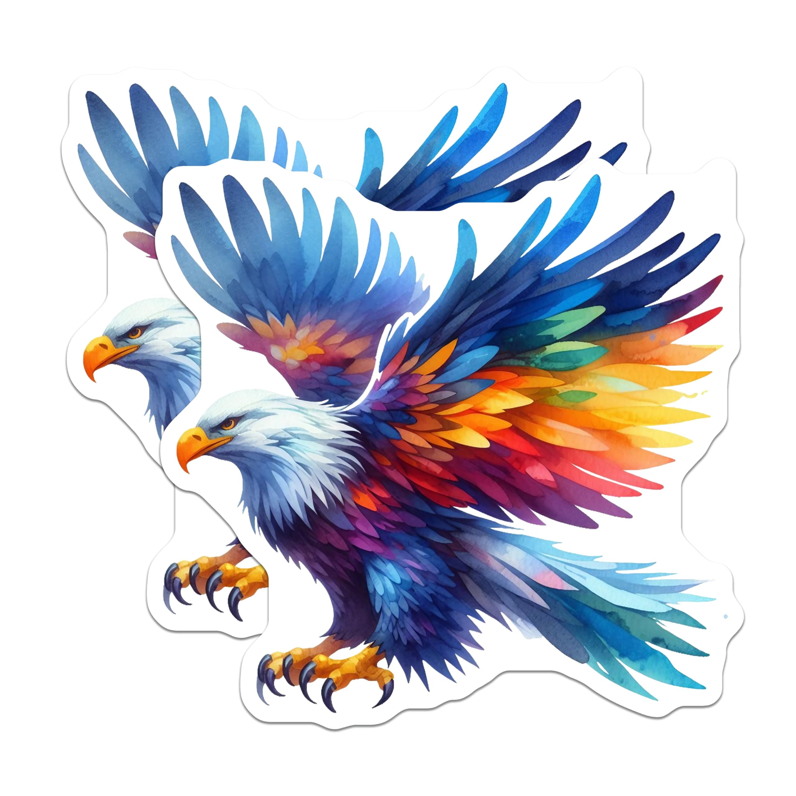 (2 Pack) Watercolor Eagle Magnets - Vibrant Rainbow Bird Decor - Majestic Flying Animal Art - 5 Inches On Longest Side - Thick Durable Magnet - Made in USA - MAG22209