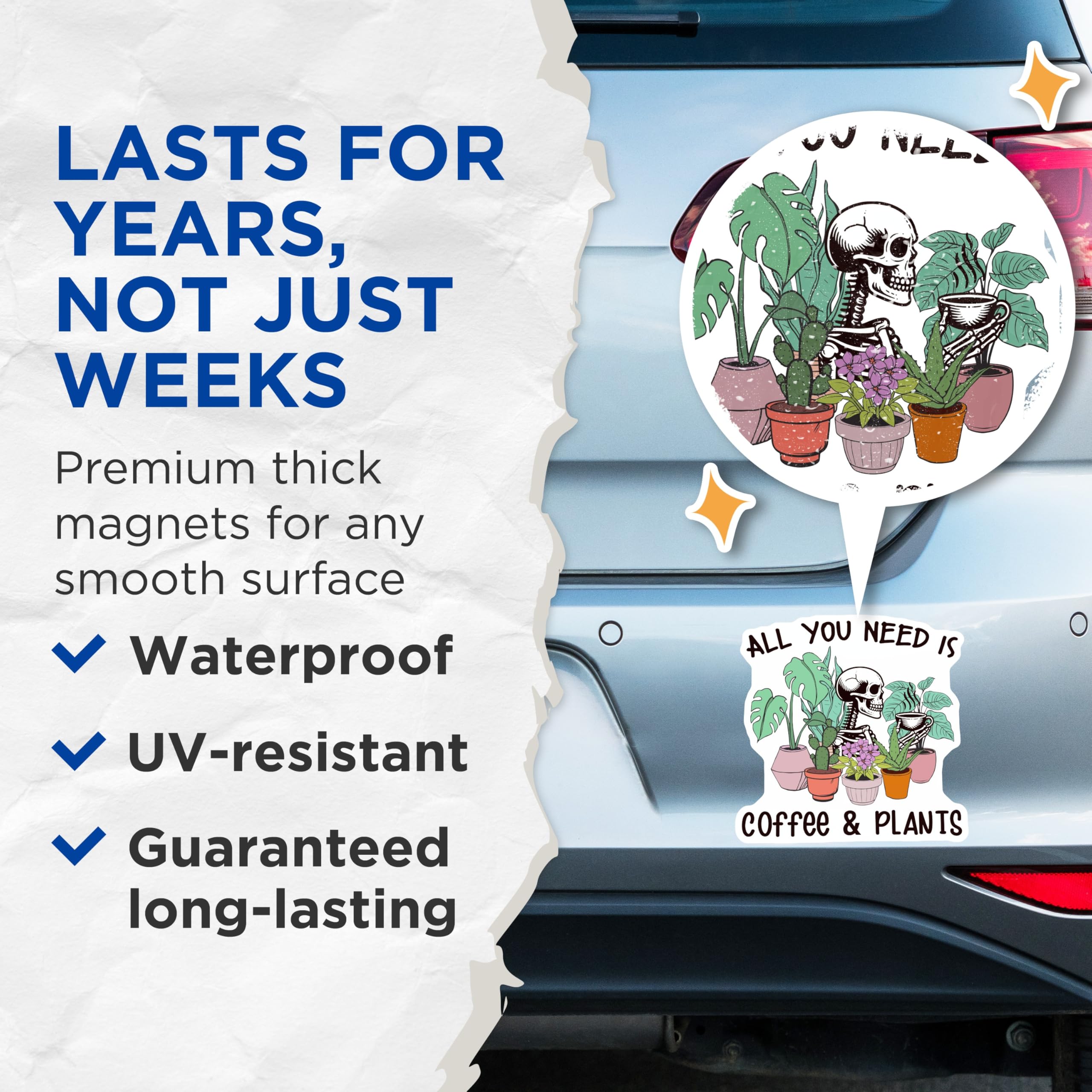 (2 Pack) Coffee Plants Magnets - Skeleton Plant Lover - Funny Coffee Addict Magnet - 5" On Longest Side - Premium Magnet - for Cars, Refrigerators, Toolboxes, Lockers - Made in USA - MAG18542