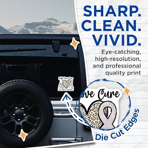 (2 Pack) Fight Love Cure Stickers - Lung Cancer Awareness Stickers - Animal Print Ribbon Boxing Gloves Stickers - 5" On Longest Side - Sticks to Smooth Flat Surfaces - Made in USA - BMCS4290