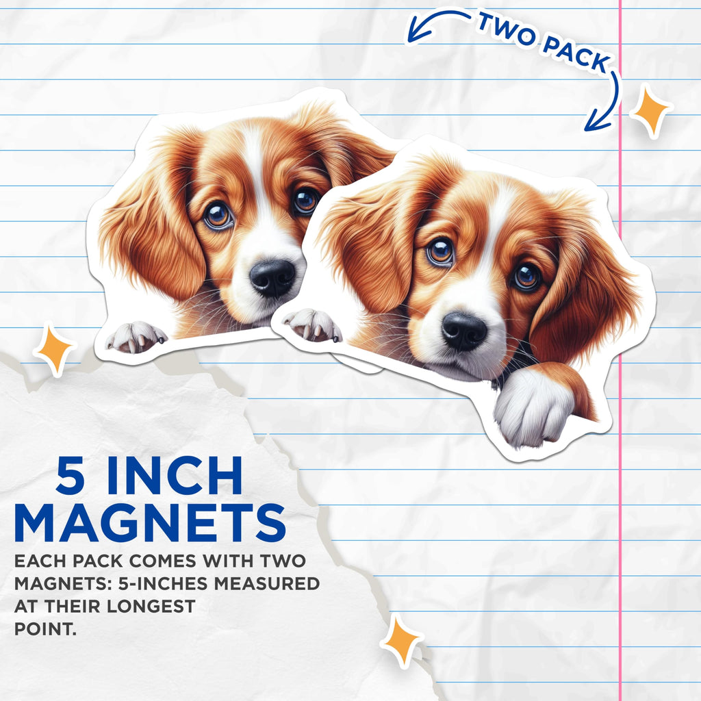 (2 Pack) Cute Puppy Dog Magnets - Adorable Pet Art - Fridge or Locker Decorations - 5" On Longest Side - Premium Magnet - for Cars, Refrigerators, Toolboxes, Lockers - Made in USA - MAG15887