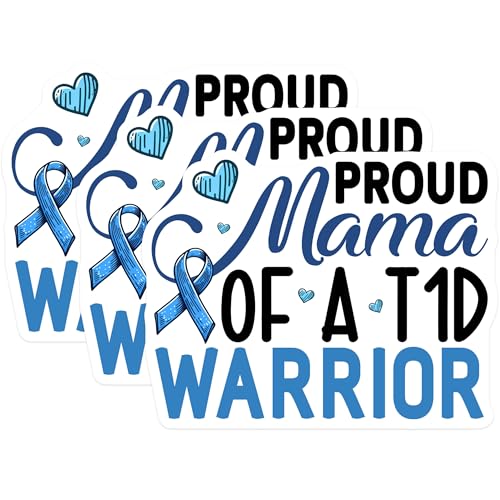 (3 Pack) T1D Mama Warrior Decals - Type 1 Diabetes Awareness - Laptop Stickers - 3 Inches On Longest Side - Easy Peel & Apply - Made in USA - 3MCS2598