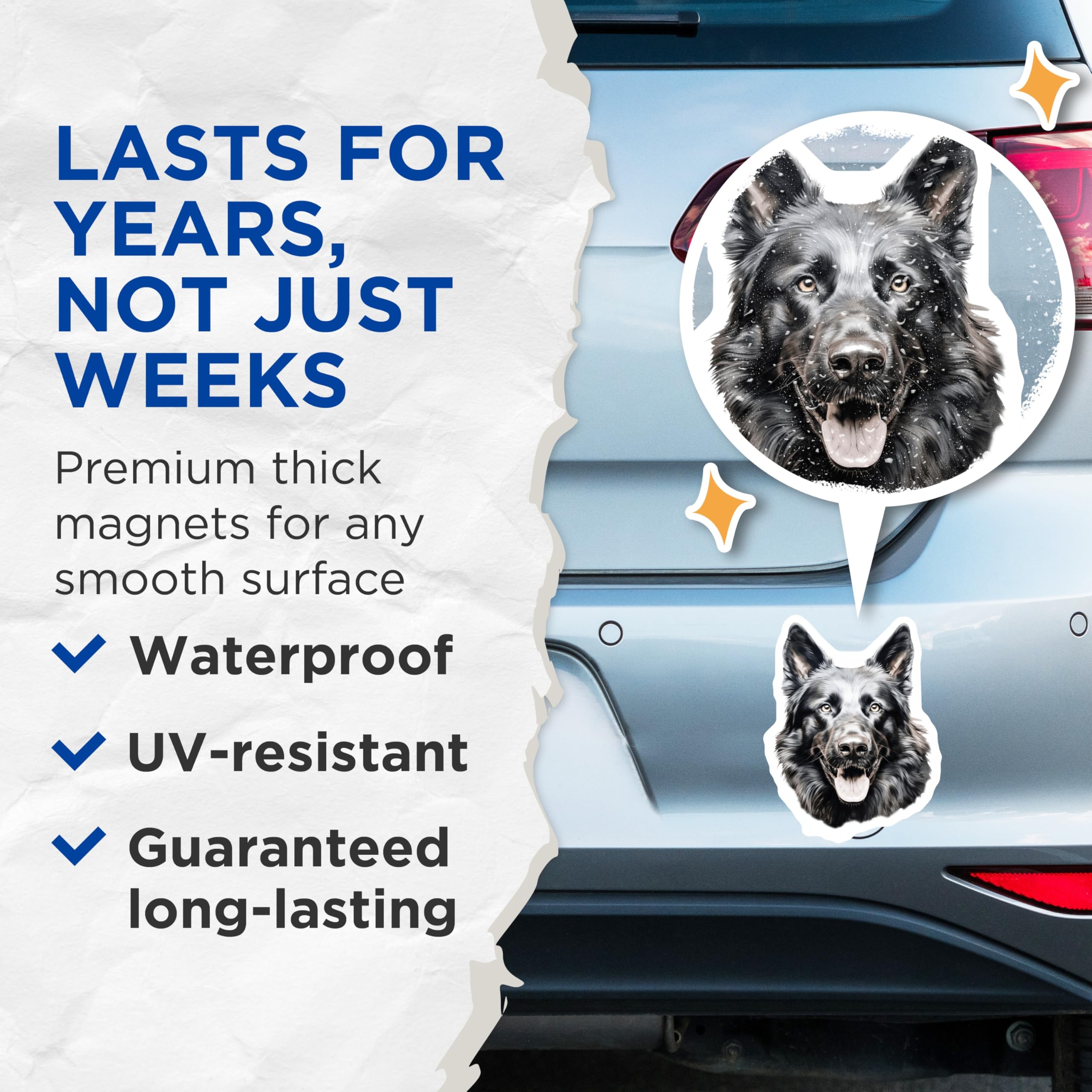 (2 Pack) Black German Shepherd Dog Magnets - Pet Lover Accessory - Canine Art Decor - Refrigerator Car Magnets - 5 Inches On Longest Side - Thick Durable Magnet - Made in USA - MAG28777