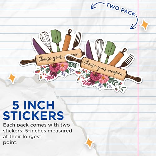 (2 Pack) Choose Your Weapon Stickers - Kitchen Utensil - Chef Cooking - Food Lover - 5" On Longest Side - Sticks to Any Smooth Flat Surface - Made in USA - BMCS2875
