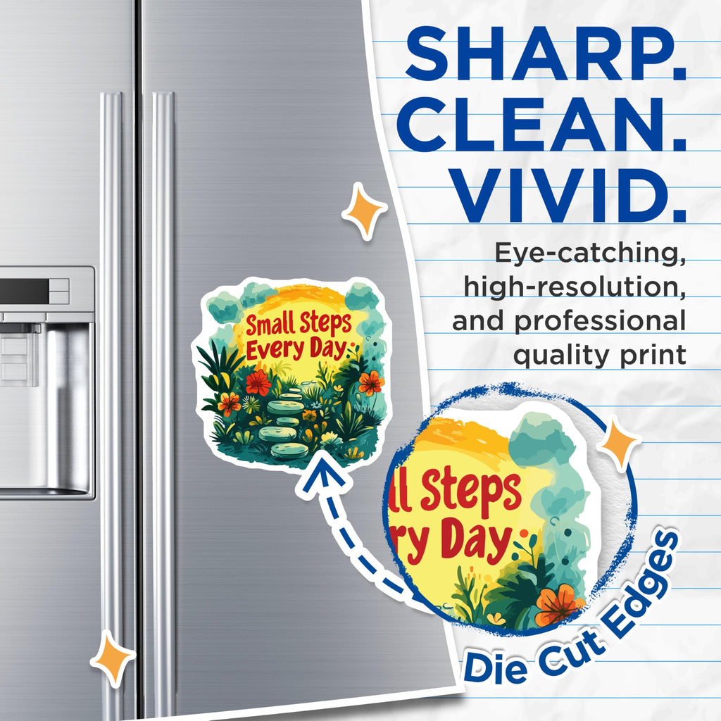 (2 Pack) Small Steps Every Day Magnets - Inspirational Quote Art - Growth Mindset Decor - Daily Affirmation Reminder - 5 Inches On Longest Side - Thick Durable Magnet - Made in USA - MAG19857