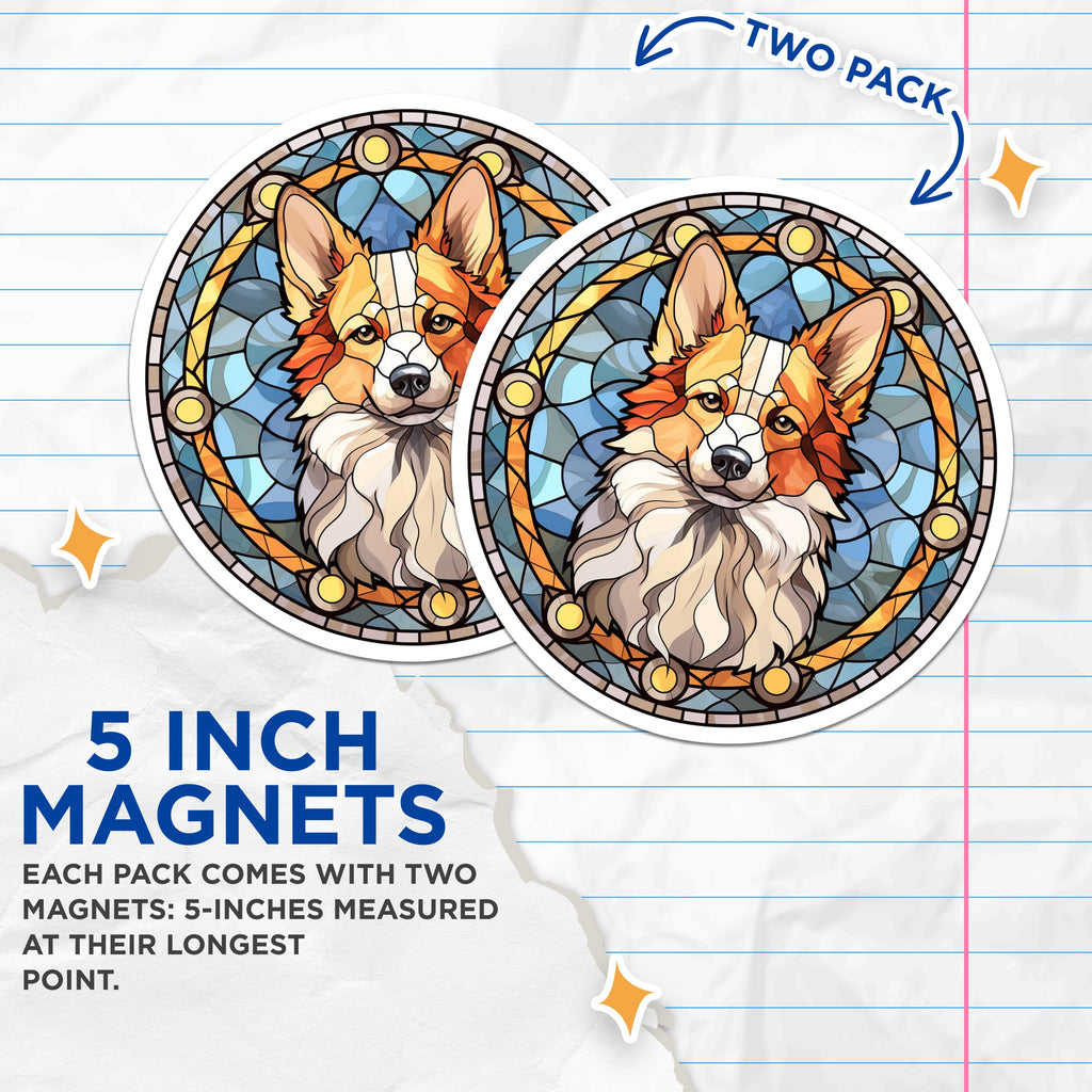 (2 Pack) Corgi Stained Glass Magnets - Dog Lover Decor - Pet Memorial Art - Cute Corgi Fridge Magnets - 5 Inches On Longest Side - Thick Durable Magnet - Made in USA - MAG38063