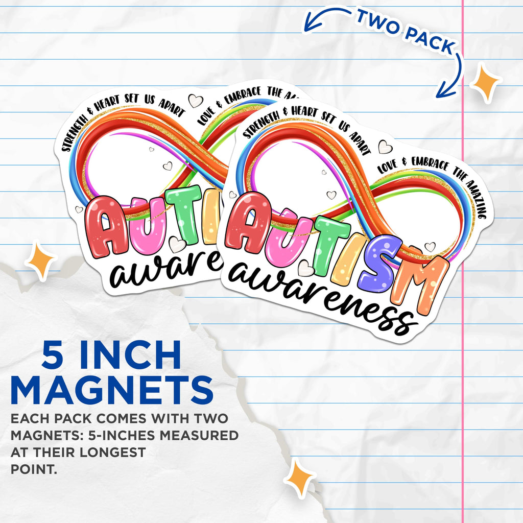 (2 Pack) Autism Awareness Magnets - Neurodiversity Support - Special Education Ally - 5 Inches On Longest Side - Thick Durable Magnet - Made in USA - MAG27309