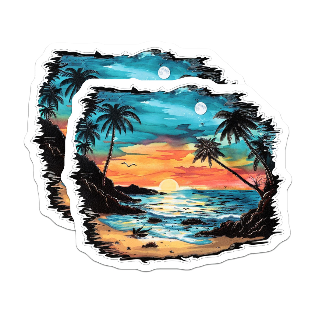 (2 Pack) Cannabis Beach Sunset Magnets - Tropical Palm Tree Art - Stoner Aesthetic Decor - 5 Inches On Longest Side - Thick Durable Magnet - Made in USA - MAG39110