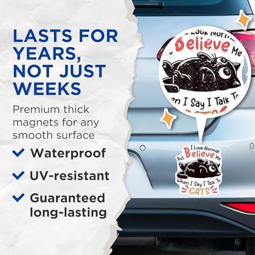 (2 Pack) Funny Cat Magnets - I Talk to Cats - 5" On Longest Side - for Cars, Fridges, Toolboxes - Made in USA - MAG7374