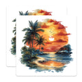 (2 Pack) Tropical Sunset Magnets - Watercolor Beach Art - Coastal Palm Tree Decor Island View - 5 Inches On Longest Side - Thick Durable Magnet - Made in USA - MAG28141